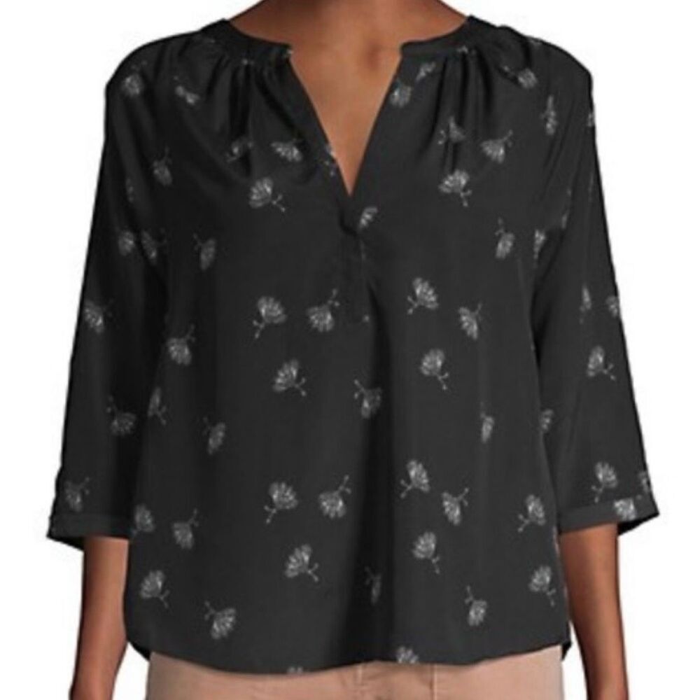 JOIE x ANTHROPOLOGIE | Black White Dandelion Motif Yareli Print Blouse | Medium